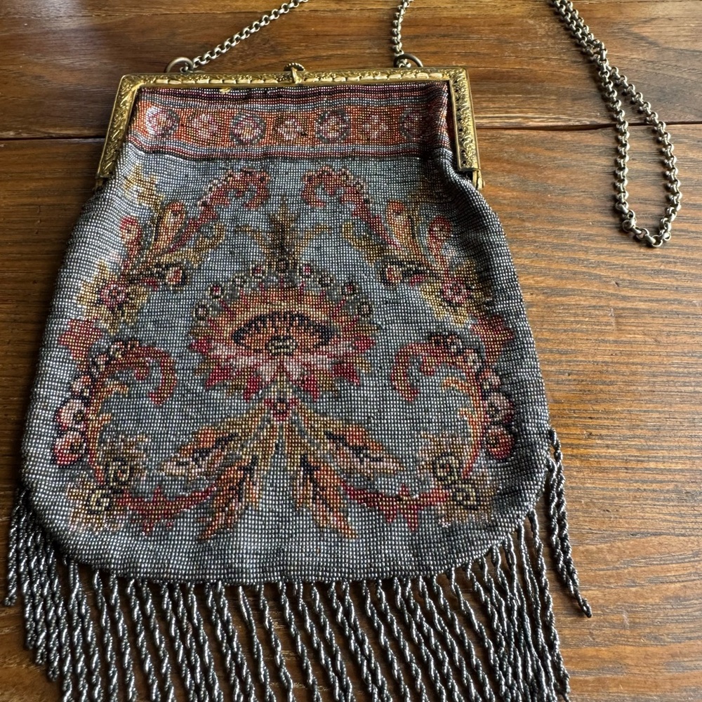 Vintage Tapestry Micro Bead Evening Bag with Chain